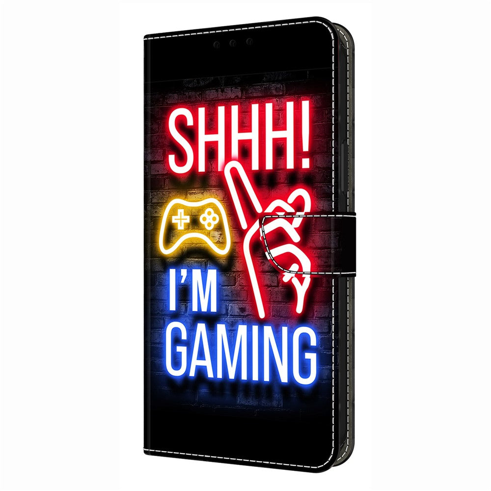 For iPhone 17 Pro Max Wallet Case Pattern Printing Stand Leather Flip Phone Cover - Neon