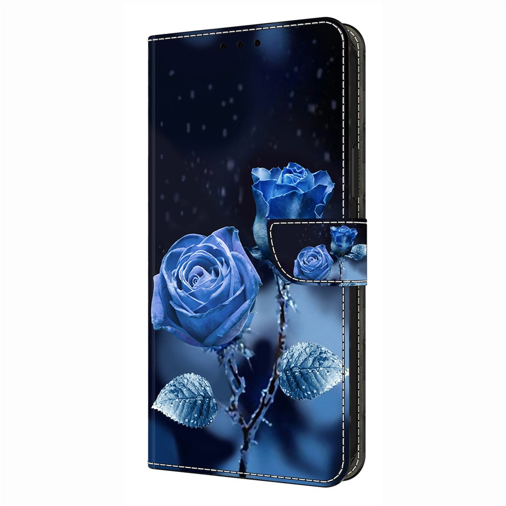 For iPhone 17 Pro Max Wallet Case Pattern Printing Stand Leather Flip Phone Cover - Blue Roses