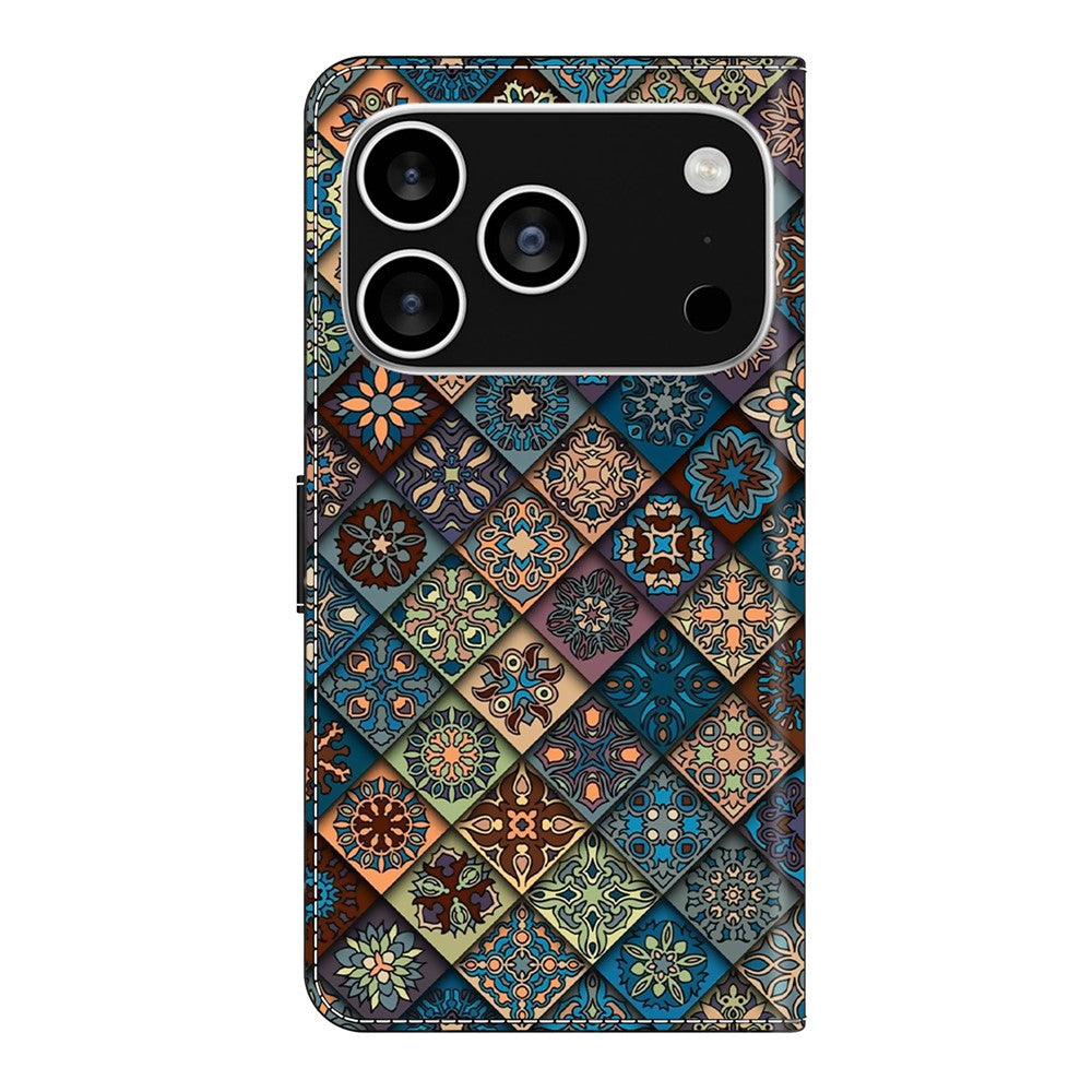 For iPhone 17 Pro Max Wallet Case Pattern Printing Stand Leather Flip Phone Cover - Blue Floral