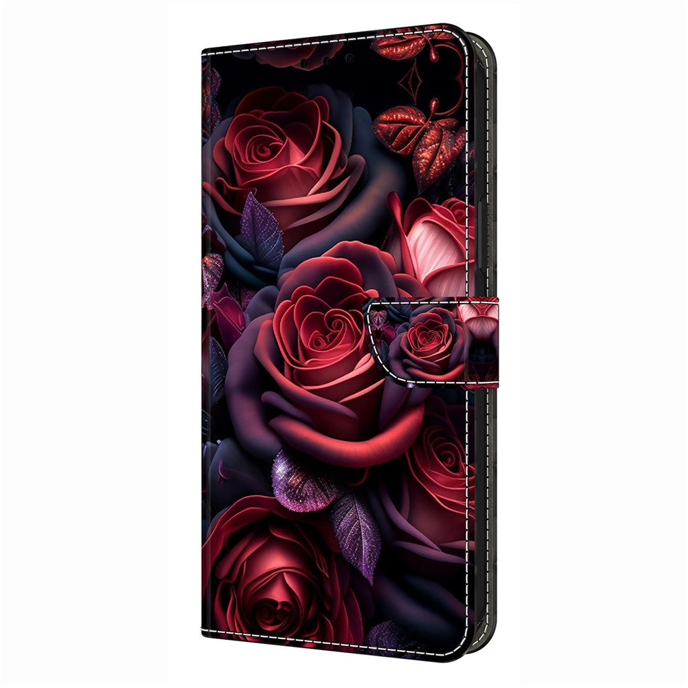 For iPhone 17 Pro Max Wallet Case Pattern Printing Stand Leather Flip Phone Cover - Black Rose