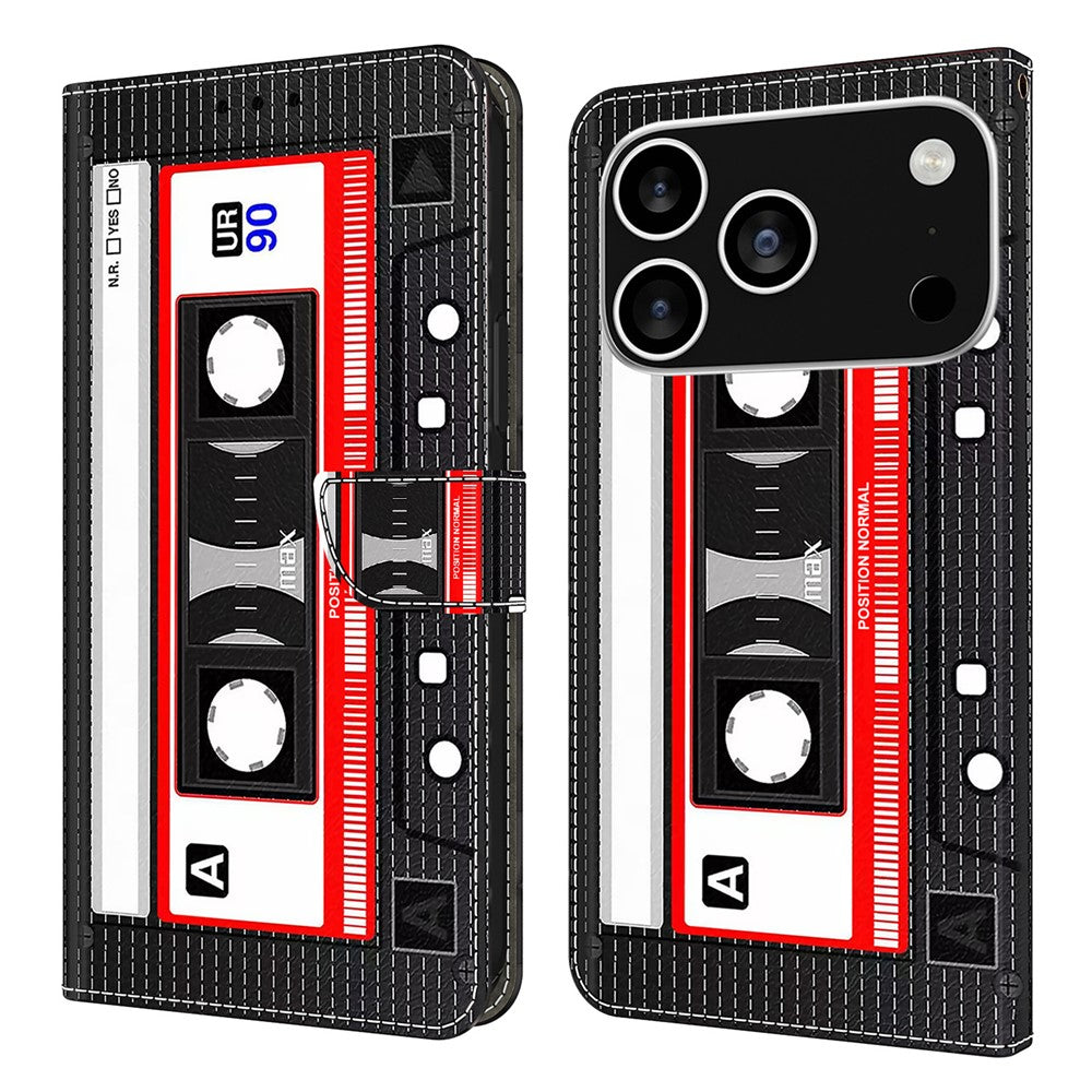 For iPhone 17 Pro Max Wallet Case Pattern Printing Stand Leather Flip Phone Cover - Tape