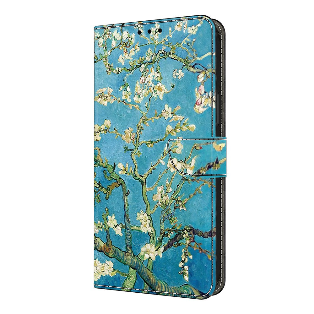 For iPhone 17 Pro Max Leather Case Pattern Printing Wallet Stand Flip Phone Cover - Apricot Blossom