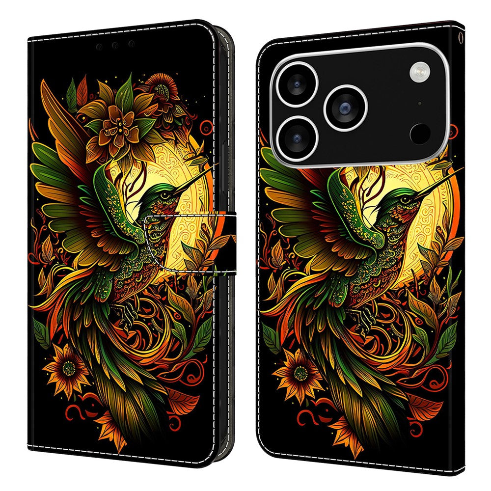 For iPhone 17 Pro Max Leather Case Pattern Printing Wallet Stand Flip Phone Cover - Lark