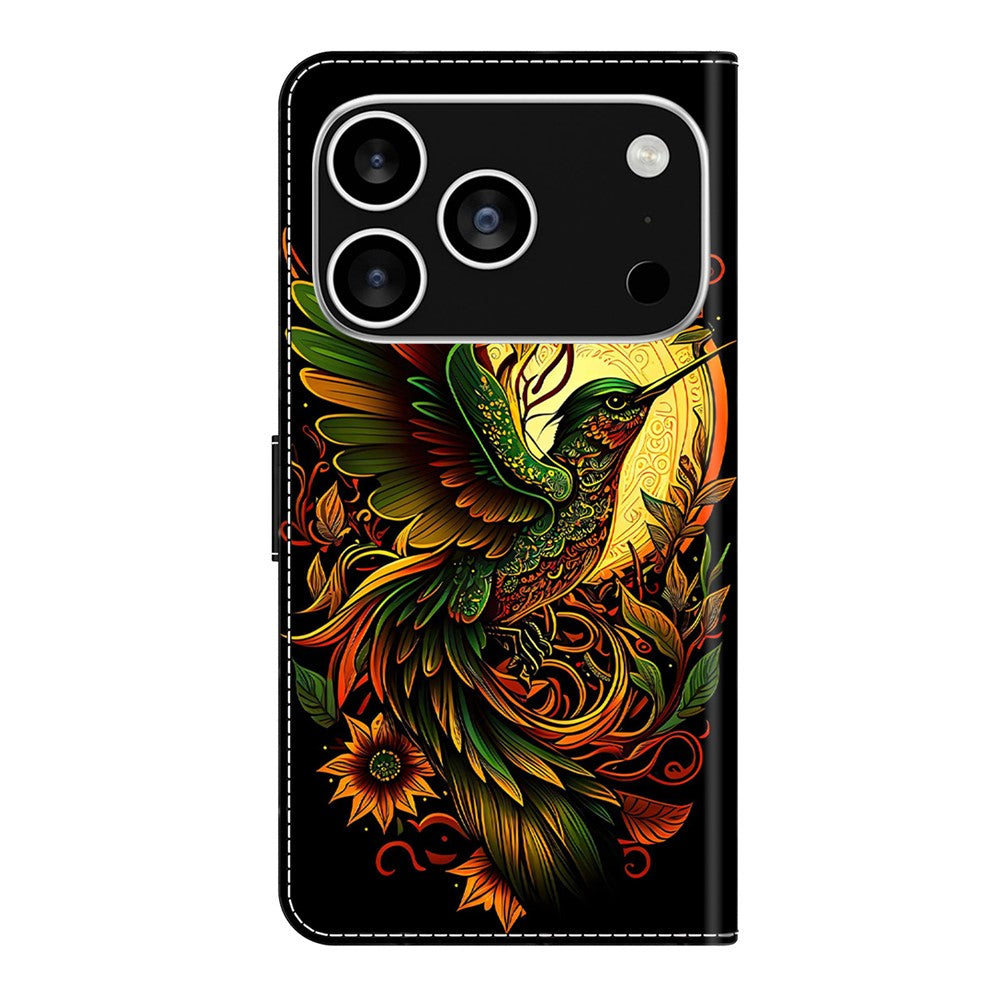 For iPhone 17 Pro Max Leather Case Pattern Printing Wallet Stand Flip Phone Cover - Lark