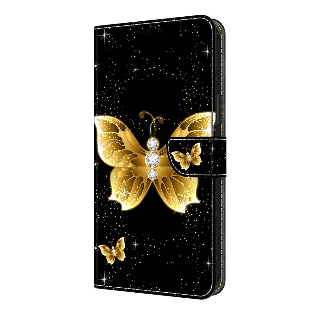 For iPhone 17 Pro Max Leather Case Pattern Printing Wallet Stand Flip Phone Cover - Golden Butterflies