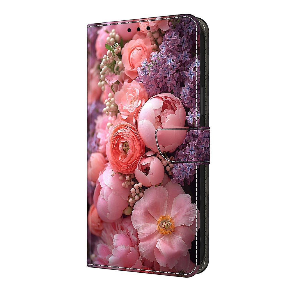 For iPhone 17 Pro Max Leather Case Pattern Printing Wallet Stand Flip Phone Cover - Ranunculaceae