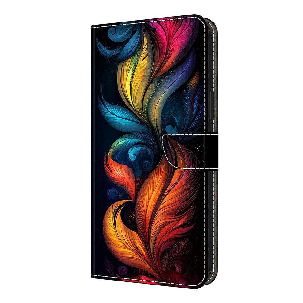 For iPhone 17 Pro Max Leather Case Pattern Printing Wallet Stand Flip Phone Cover - Colorful Feathers