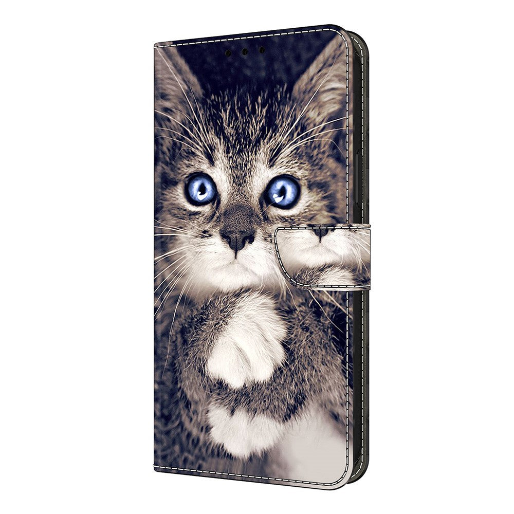 For iPhone 17 Pro Max Leather Case Pattern Printing Wallet Stand Flip Phone Cover - Hand-holding Cat