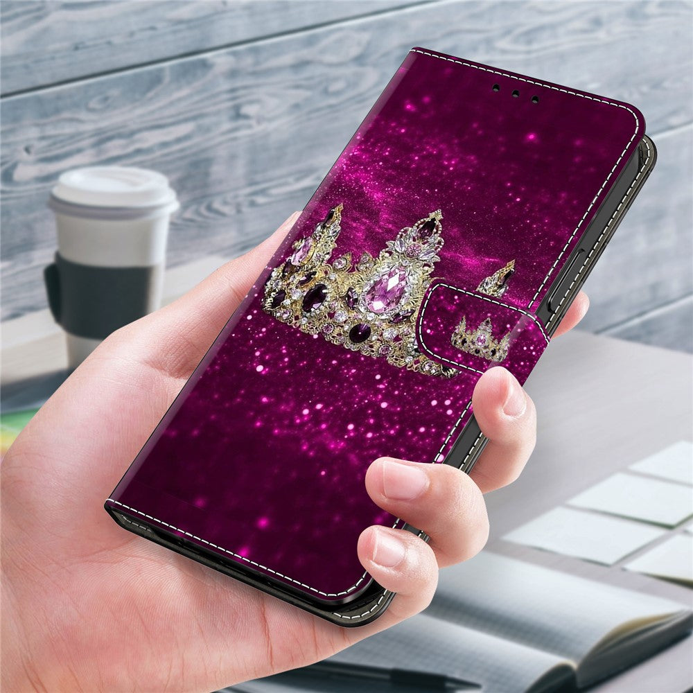 For iPhone 17 Pro Max Case Wallet Stand Pattern Printing PU Leather Flip Phone Cover - Purple Diamond Crown