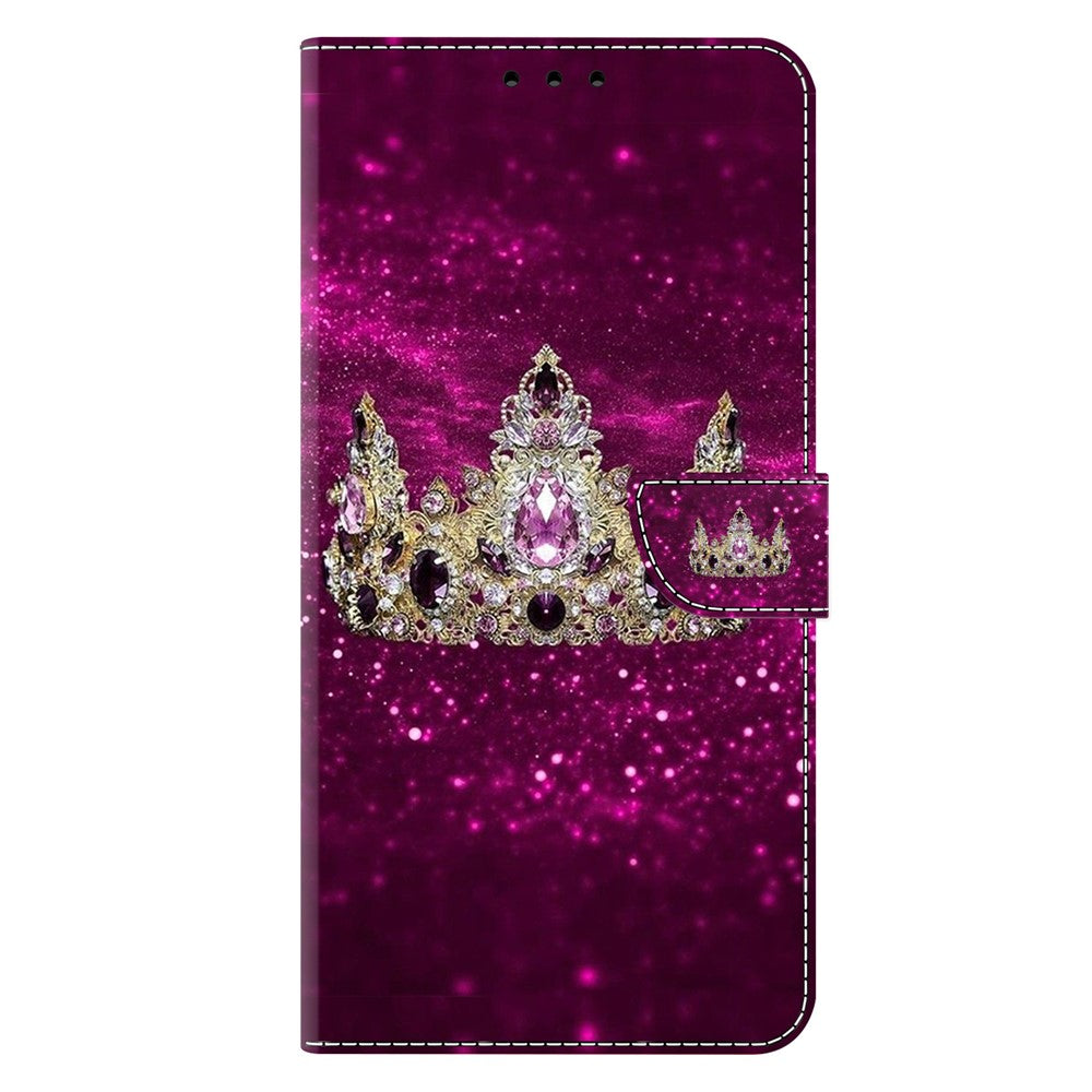 For iPhone 17 Pro Max Case Wallet Stand Pattern Printing PU Leather Flip Phone Cover - Purple Diamond Crown