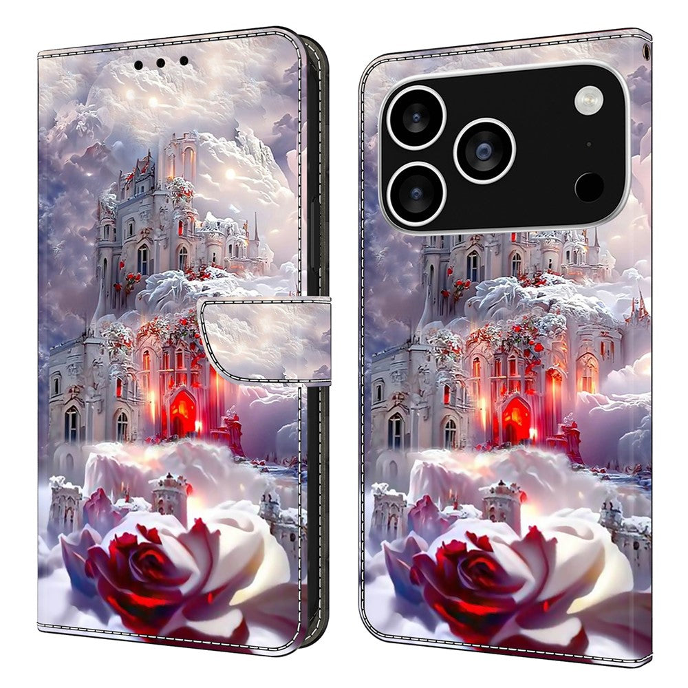 For iPhone 17 Pro Max Case Wallet Stand Pattern Printing PU Leather Flip Phone Cover - Castle