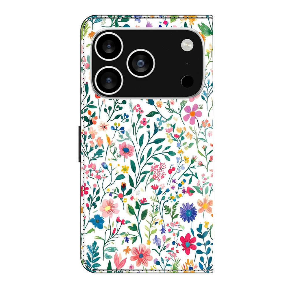 For iPhone 17 Pro Max Case Wallet Stand Pattern Printing PU Leather Flip Phone Cover - Small Flowerbed