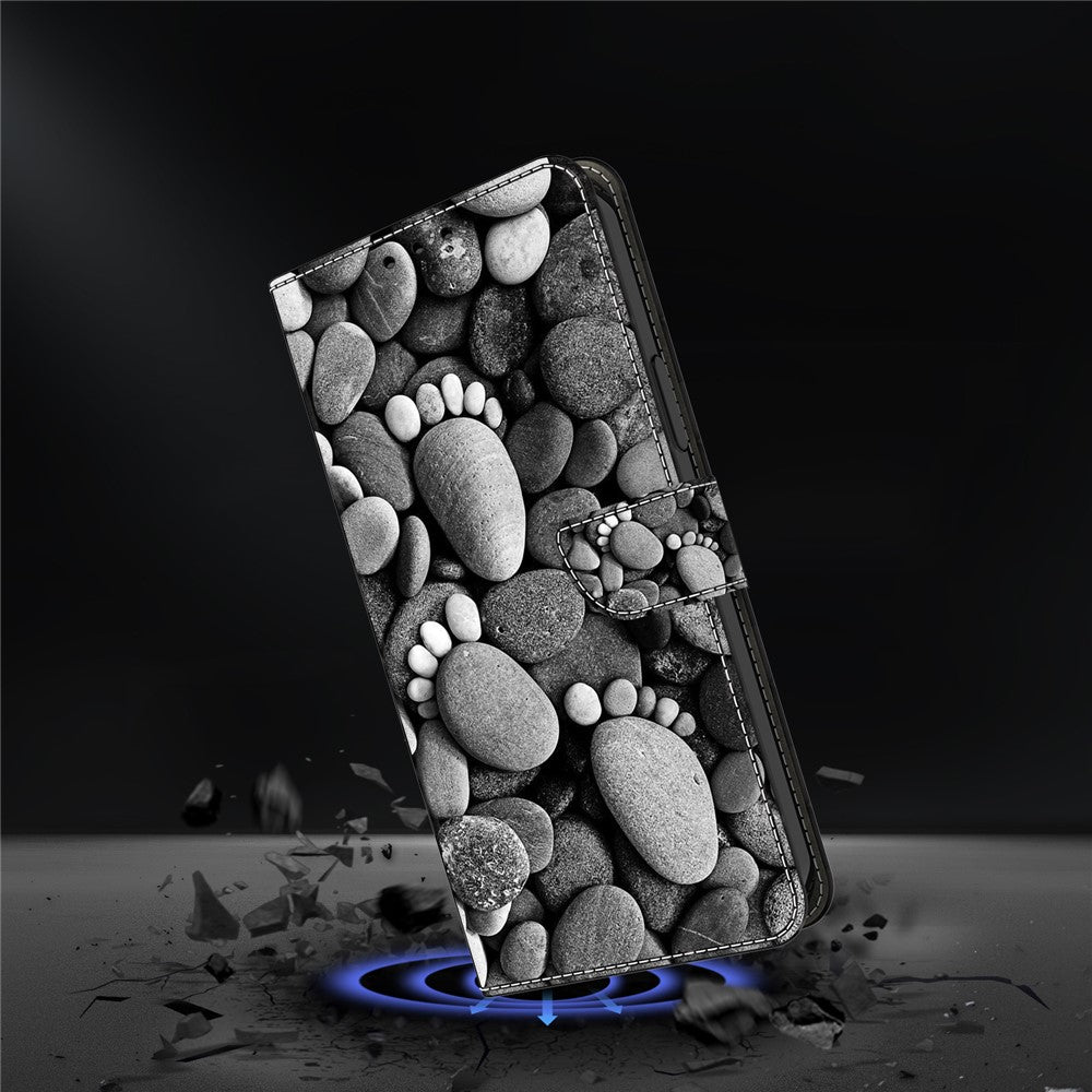 For iPhone 17 Pro Max Case Wallet Stand Pattern Printing PU Leather Flip Phone Cover - Stone Footprints
