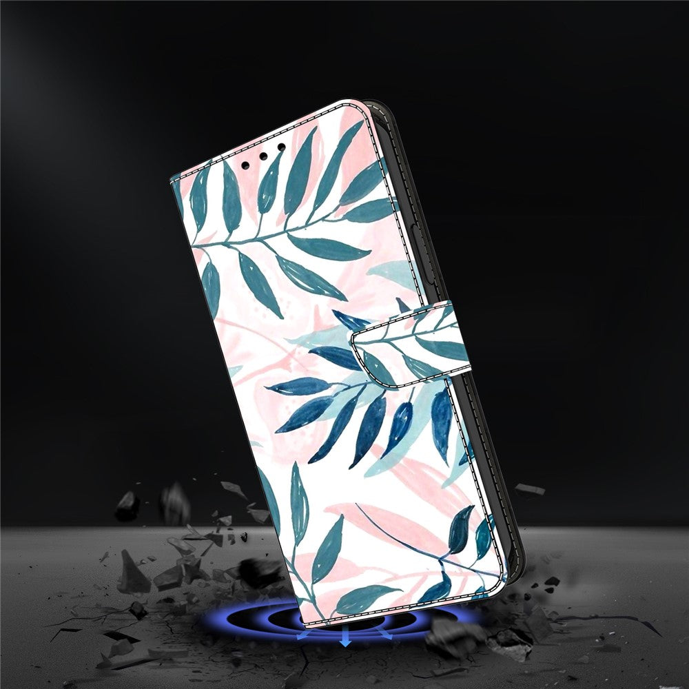 For iPhone 17 Pro Max Case Wallet Stand Pattern Printing PU Leather Flip Phone Cover - Watercolor Leaves