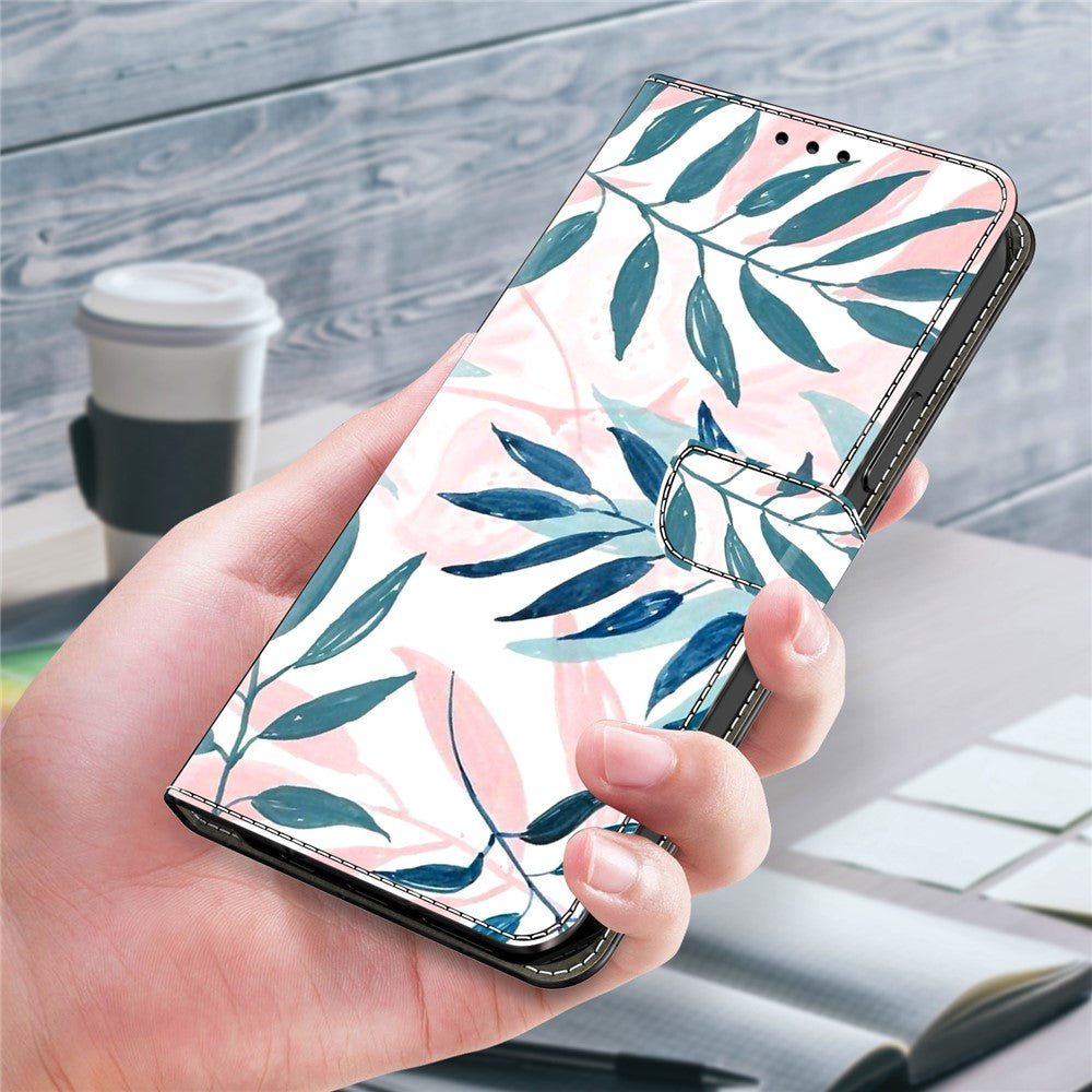 For iPhone 17 Pro Max Case Wallet Stand Pattern Printing PU Leather Flip Phone Cover - Watercolor Leaves
