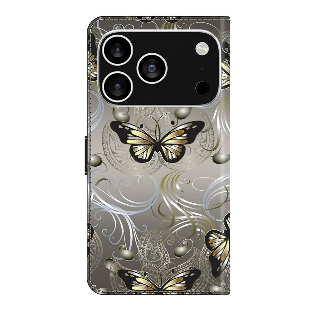 For iPhone 17 Pro Max Case Wallet Stand Pattern Printing PU Leather Flip Phone Cover - Lace Butterfly