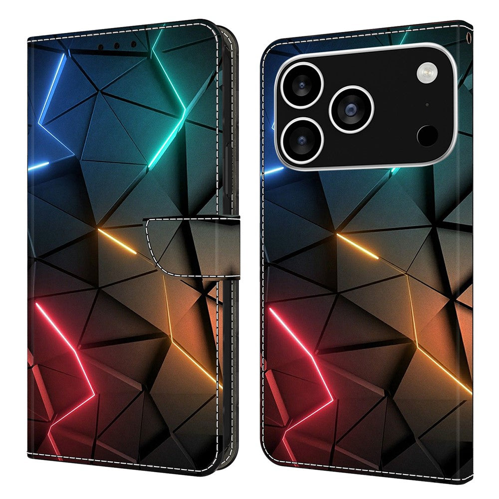 For iPhone 17 Pro Max Case Wallet Stand Pattern Printing PU Leather Flip Phone Cover - Light Cracks