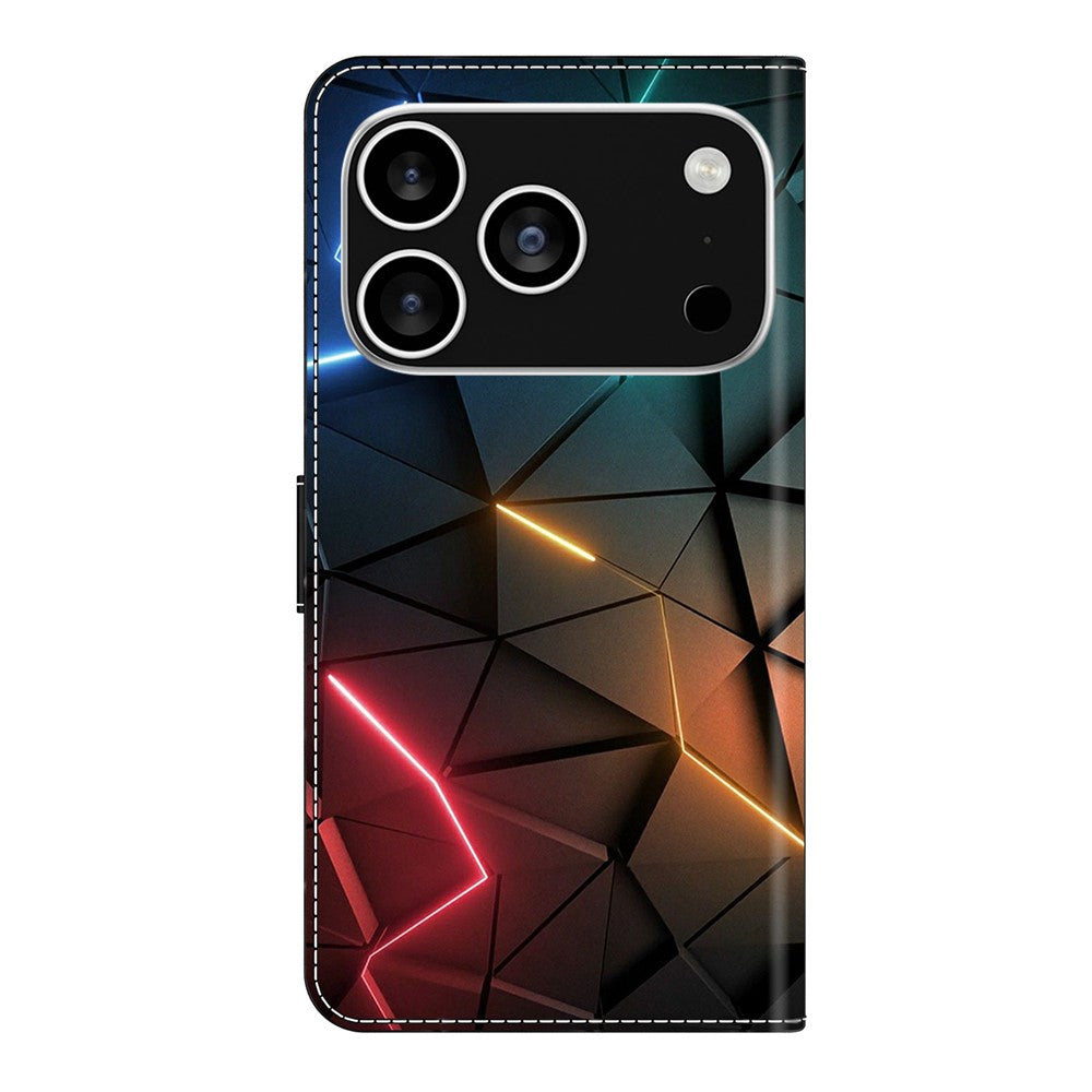 For iPhone 17 Pro Max Case Wallet Stand Pattern Printing PU Leather Flip Phone Cover - Light Cracks