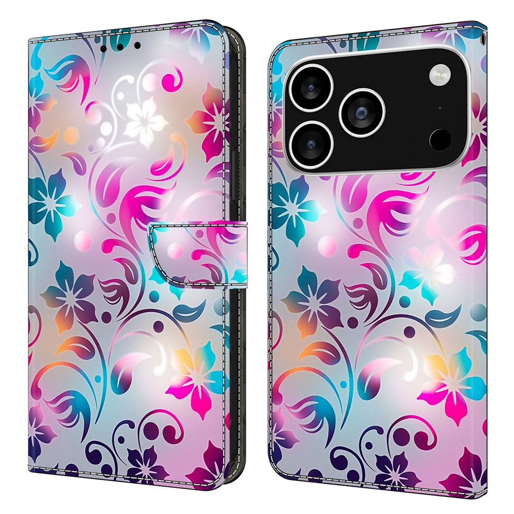 For iPhone 17 Pro Max Case Wallet Stand Pattern Printing PU Leather Flip Phone Cover - Craft Flowers