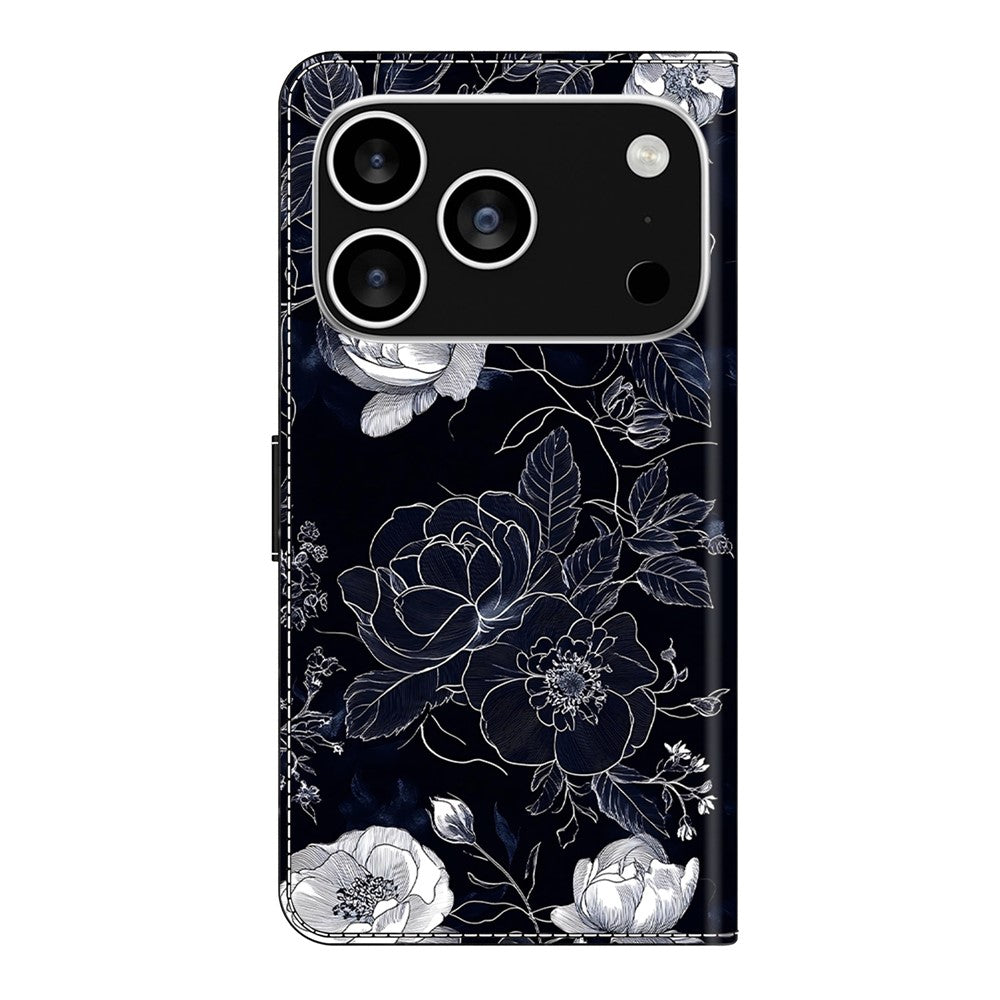 For iPhone 17 Pro Max Case Wallet Stand Pattern Printing PU Leather Flip Phone Cover - Vintage Flowers