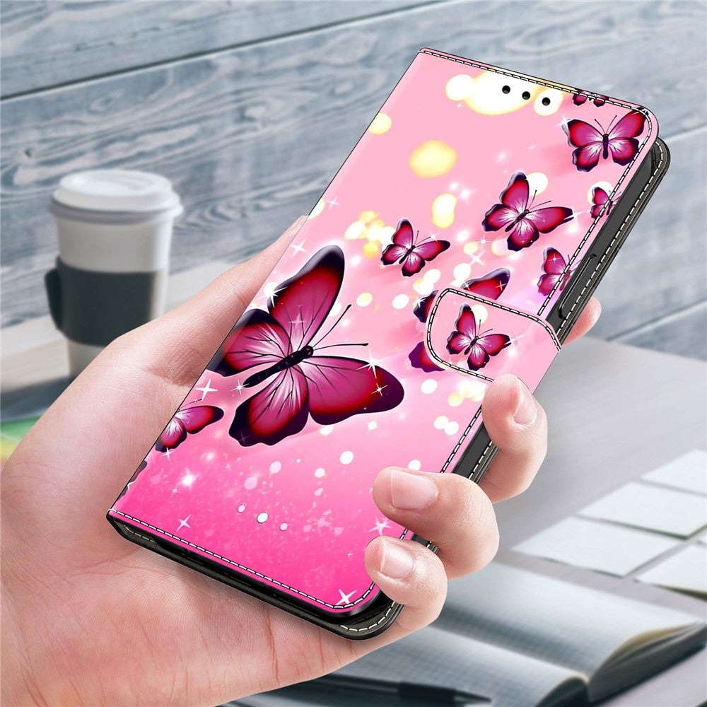 For iPhone 17 Pro Max Case Wallet Stand Pattern Printing PU Leather Flip Phone Cover - Pink Butterfly