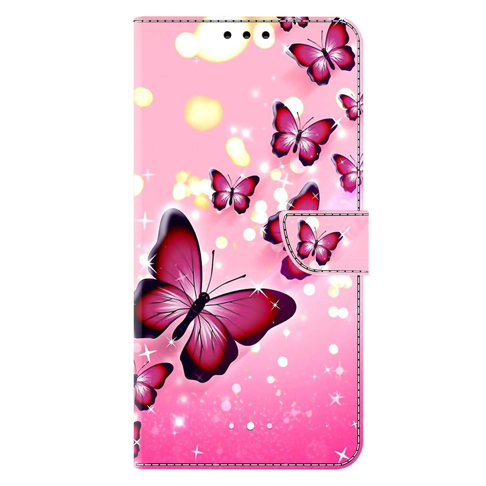 For iPhone 17 Pro Max Case Wallet Stand Pattern Printing PU Leather Flip Phone Cover - Pink Butterfly