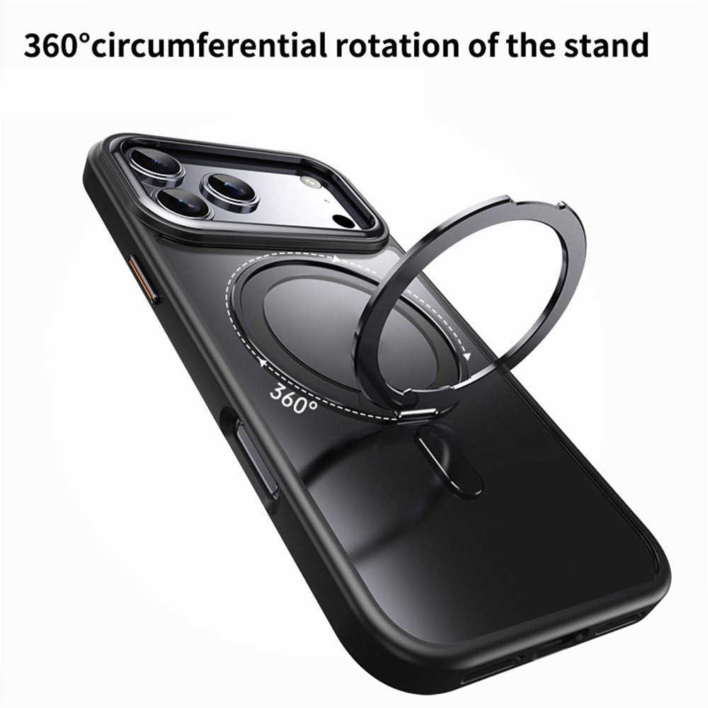 For iPhone 17 Pro Max Case Compatible with MagSafe TPU + Acrylic + Metal Kickstand Matte Phone Cover - Black