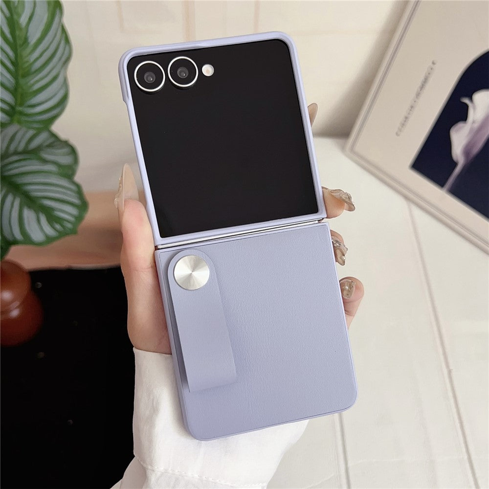 For Samsung Galaxy Z Flip7 5G Case PU Leather + PC Phone Cover with Grip Strap - Purple