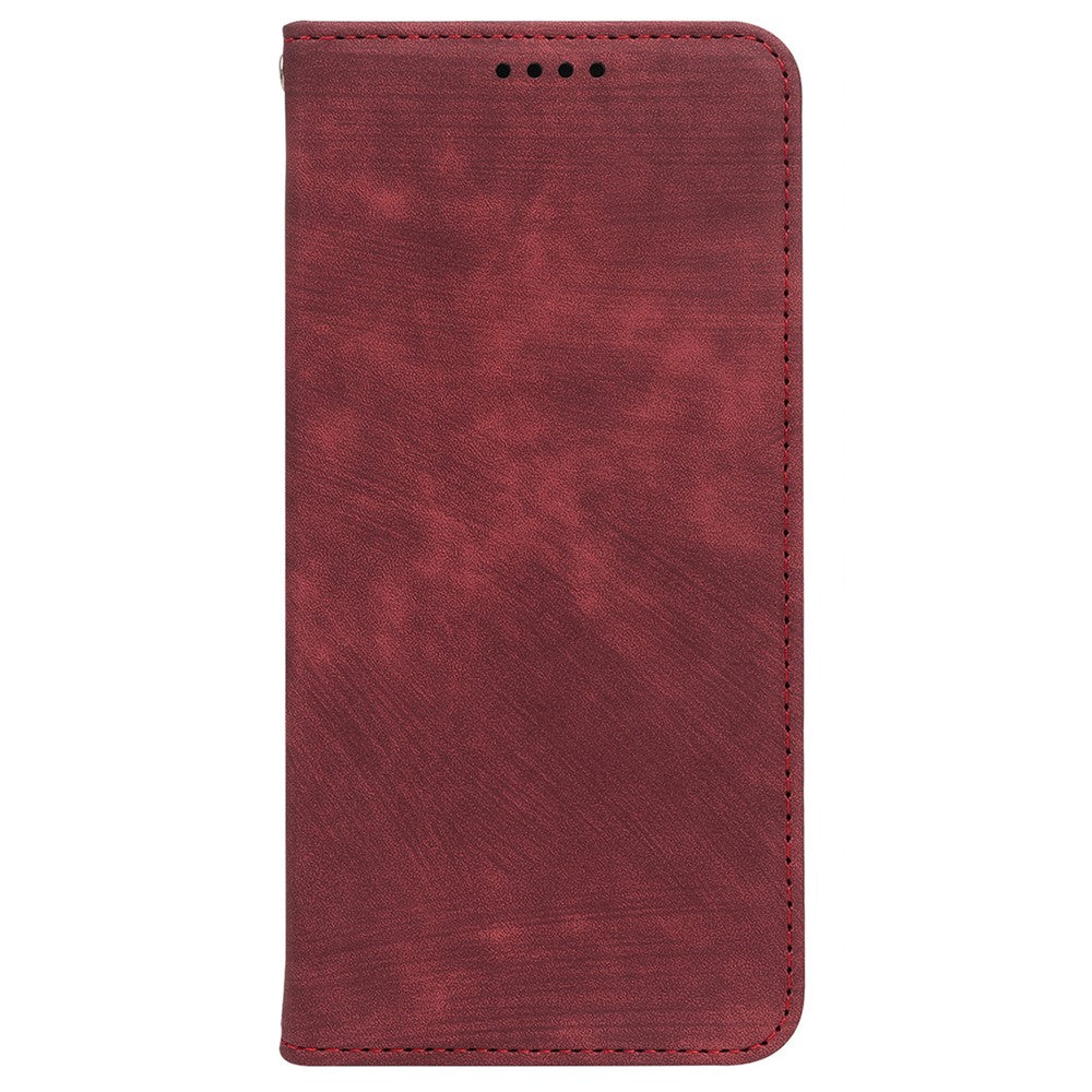 For iPhone 17 Pro Max Case Strong Magnetic Leather Wallet Phone Cover with Striped Texture - Red