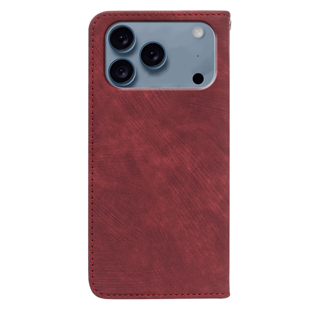 For iPhone 17 Pro Max Case Strong Magnetic Leather Wallet Phone Cover with Striped Texture - Red
