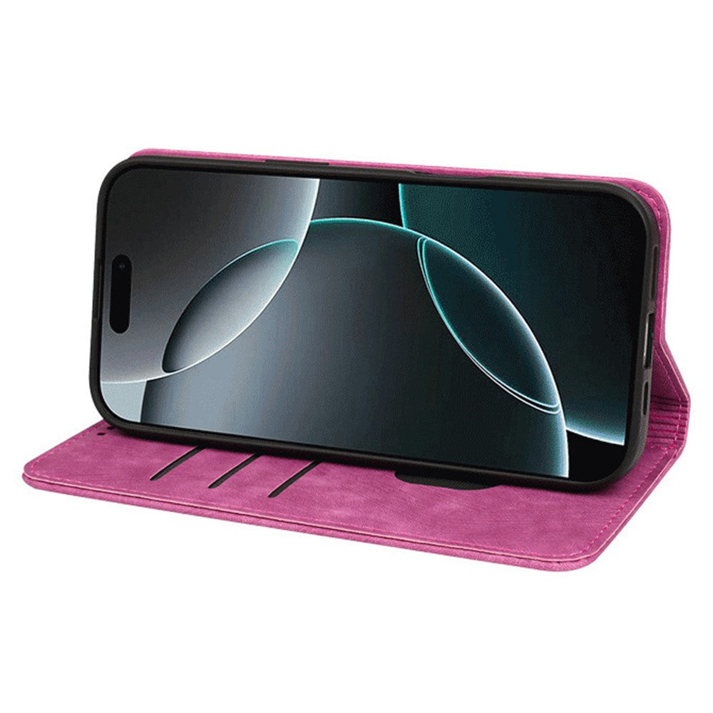 For iPhone 17 Pro Max Case Strong Magnetic Leather Wallet Phone Cover with Striped Texture - Rose