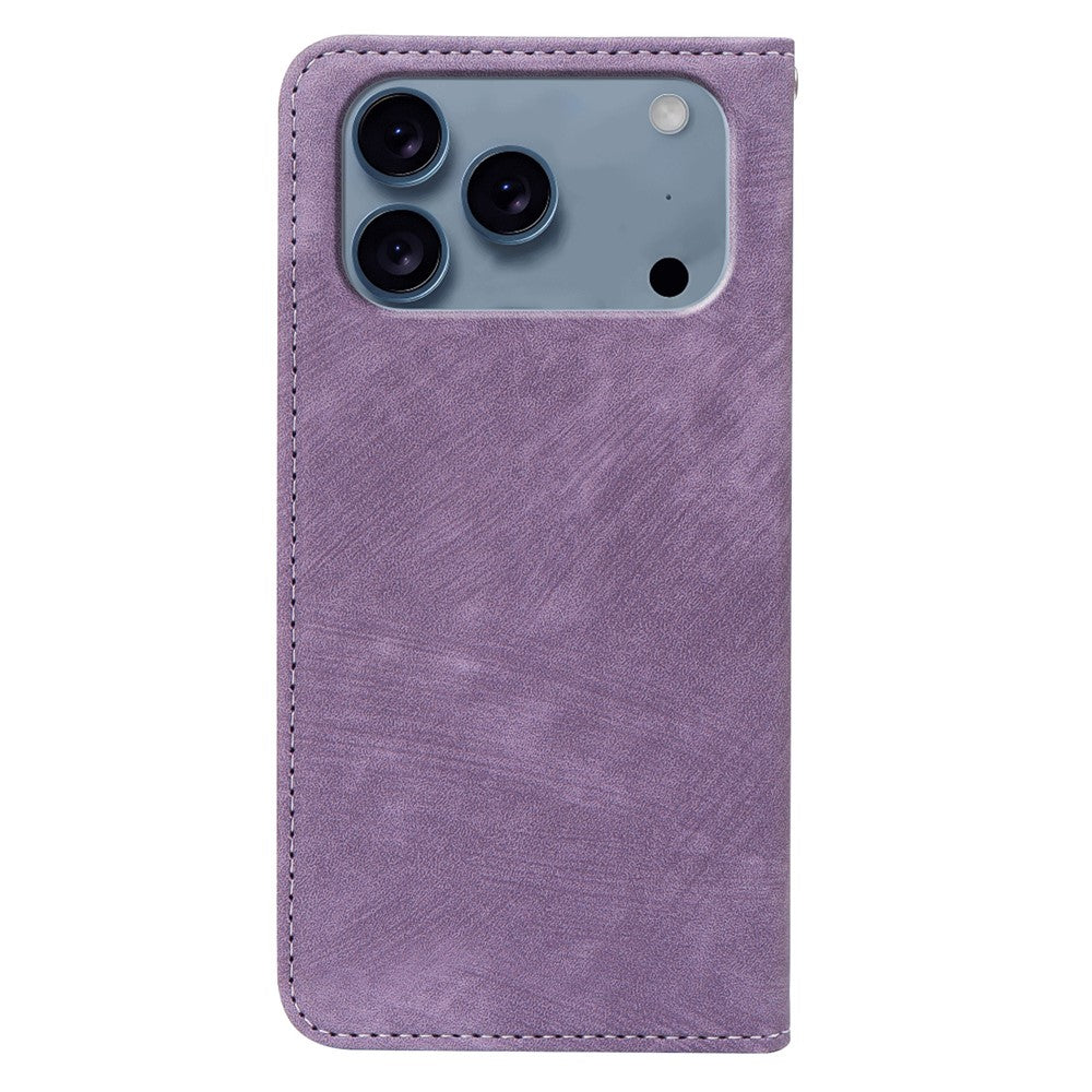 For iPhone 17 Pro Max Case Strong Magnetic Leather Wallet Phone Cover with Striped Texture - Purple