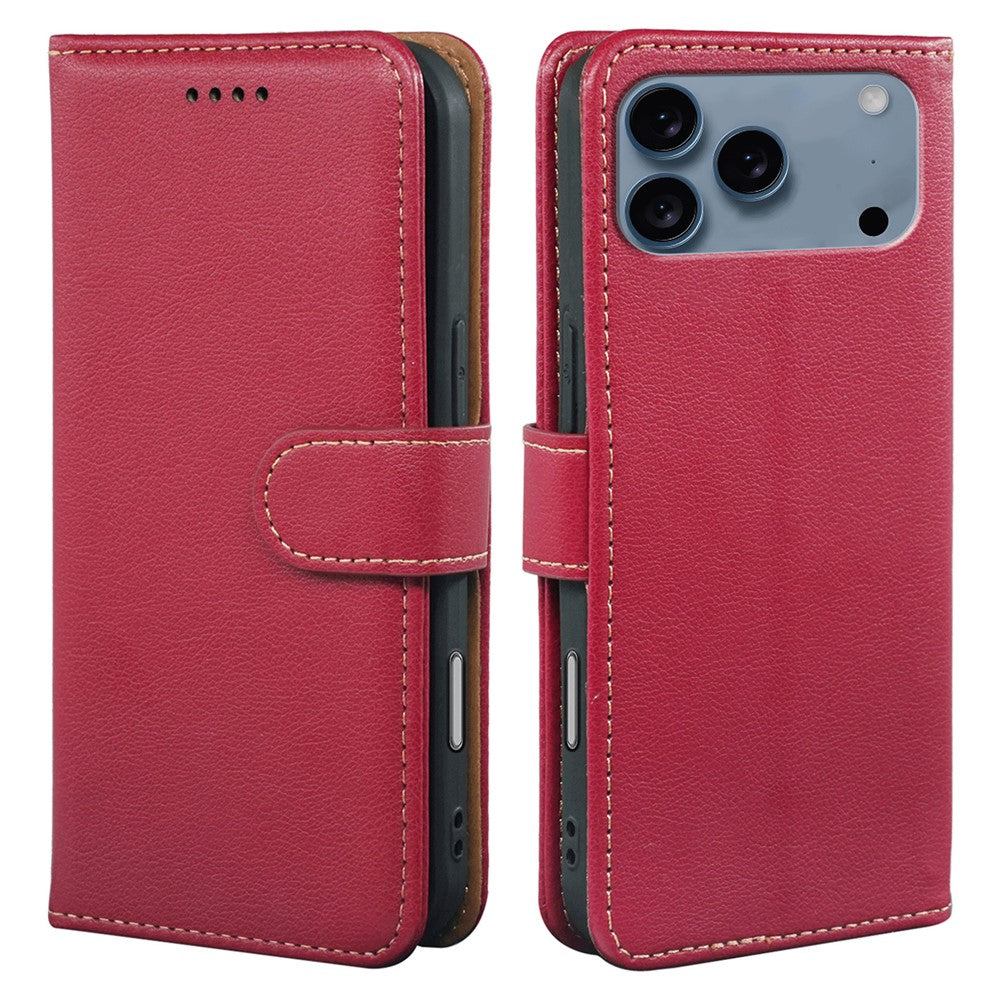 For iPhone 17 Pro Max Case RFID Blocking Wallet Litchi Texture Leather Phone Cover Magnetic Clasp - Red