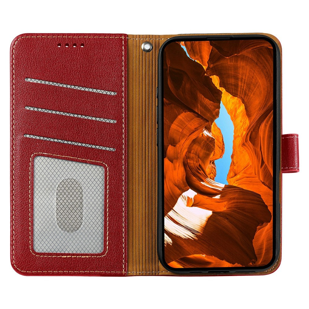 For iPhone 17 Pro Max Case RFID Blocking Wallet Litchi Texture Leather Phone Cover Magnetic Clasp - Red