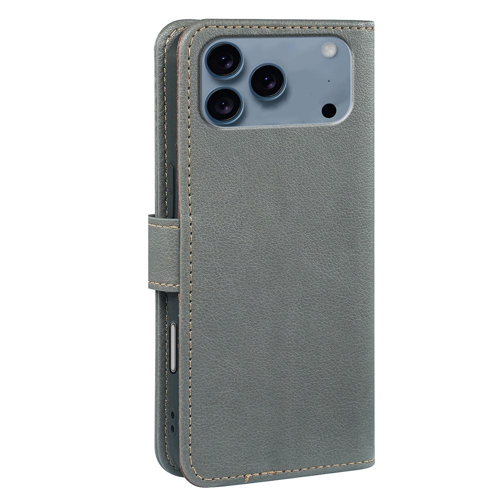 For iPhone 17 Pro Max Case RFID Blocking Wallet Litchi Texture Leather Phone Cover Magnetic Clasp - Grey