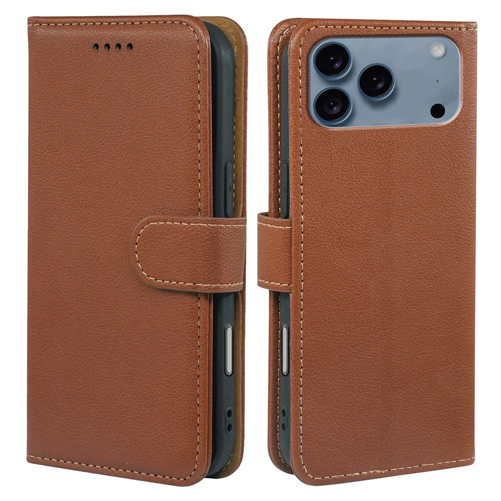 For iPhone 17 Pro Max Case RFID Blocking Wallet Litchi Texture Leather Phone Cover Magnetic Clasp - Brown