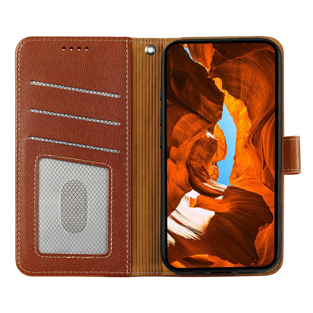 For iPhone 17 Pro Max Case RFID Blocking Wallet Litchi Texture Leather Phone Cover Magnetic Clasp - Brown
