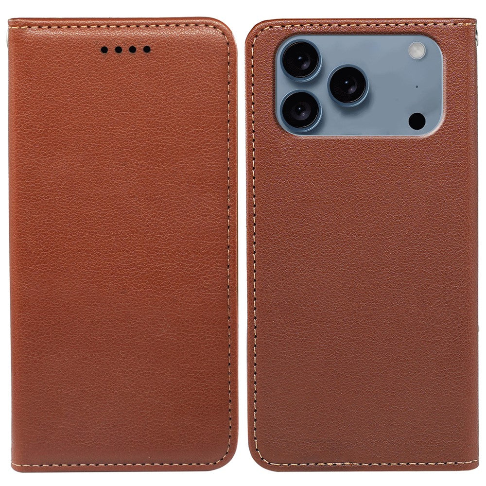For iPhone 17 Pro Max Case Wallet RFID Blocking Leather Phone Cover Strong Magnetic Closure - Brown