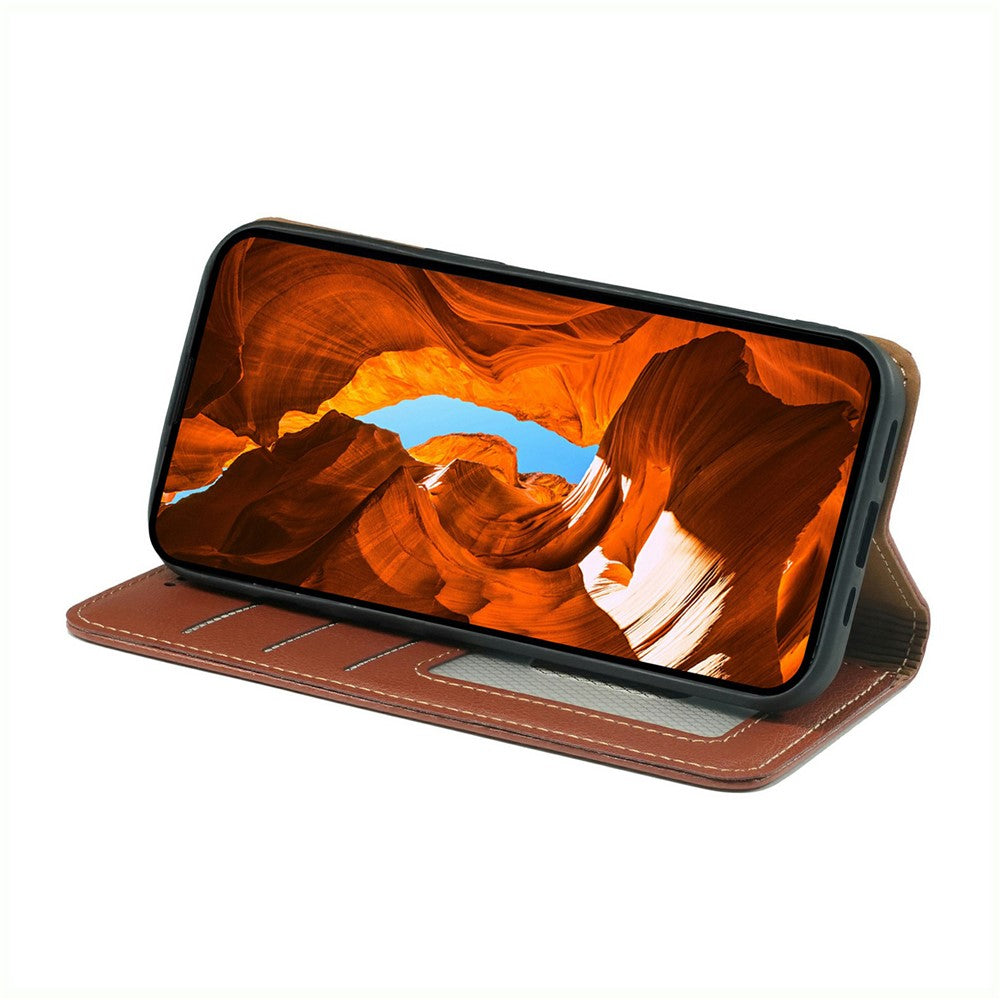 For iPhone 17 Pro Max Case Wallet RFID Blocking Leather Phone Cover Strong Magnetic Closure - Brown