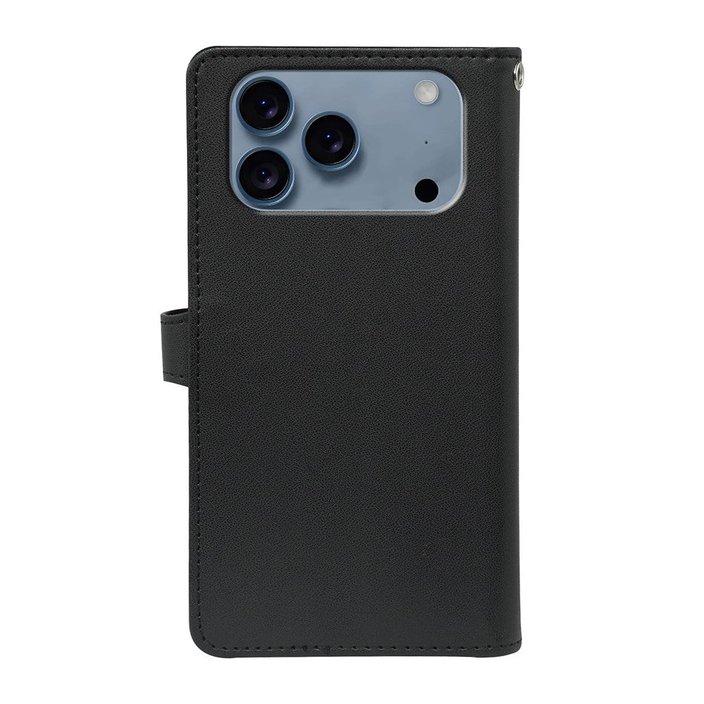 For iPhone 17 Pro Max Case with 9 Card Slots PU Leather Stand Phone Cover - Black