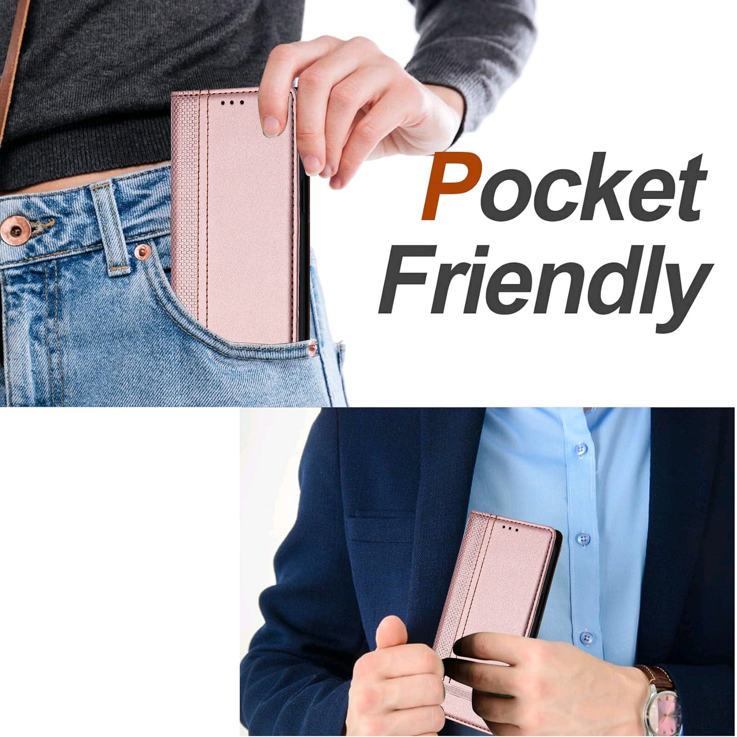 For Oppo Reno14 Pro 5G (China) / Oppo Reno14 Pro 5G (Global) Case L-Shaped Grid Pattern Leather Stand Phone Cover with Card Slots - Rose Gold