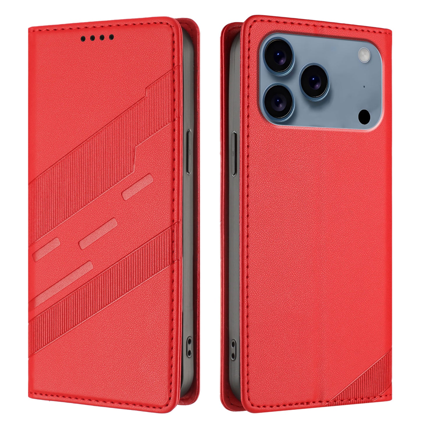 For iPhone 17 Pro Max Phone Cases Punk Style Imprinted Wallet Stand Leather Cover - Red
