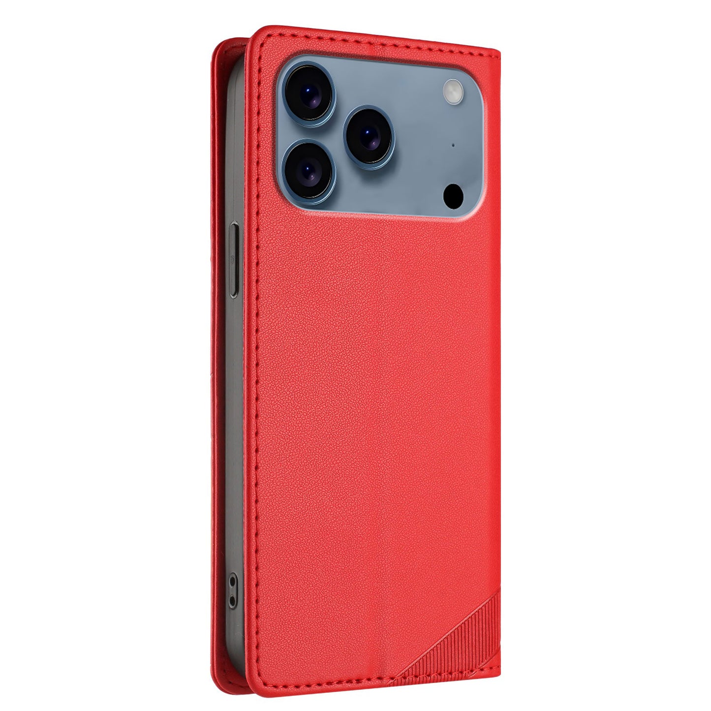 For iPhone 17 Pro Max Phone Cases Punk Style Imprinted Wallet Stand Leather Cover - Red