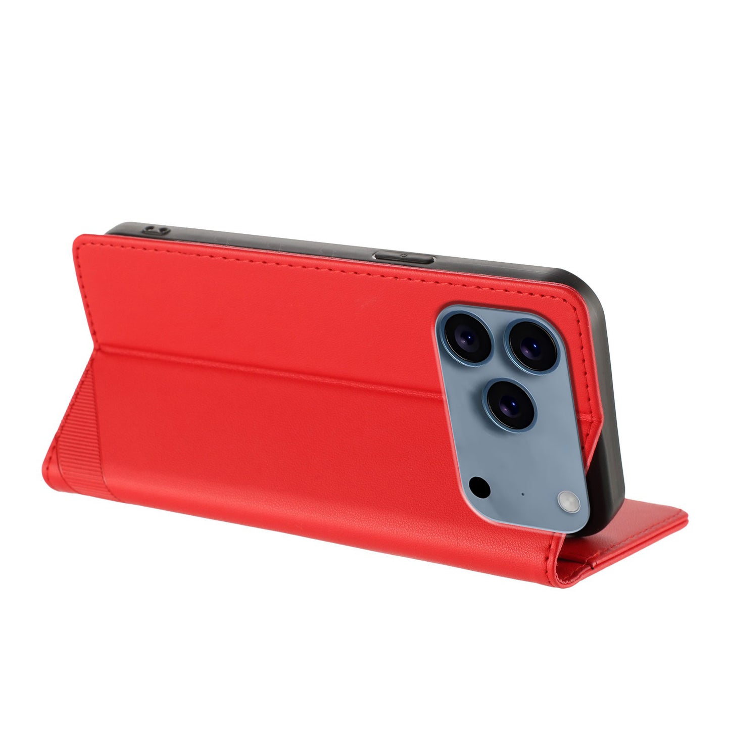 For iPhone 17 Pro Max Phone Cases Punk Style Imprinted Wallet Stand Leather Cover - Red