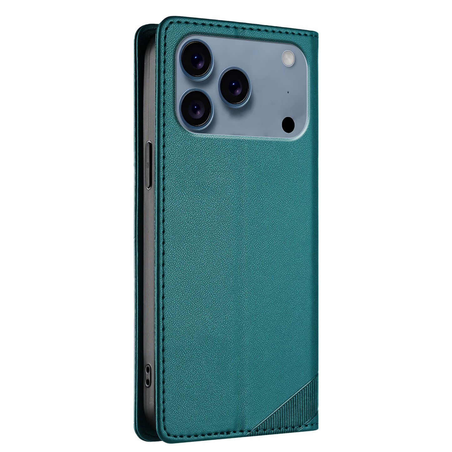 For iPhone 17 Pro Max Phone Cases Punk Style Imprinted Wallet Stand Leather Cover - Dark Green