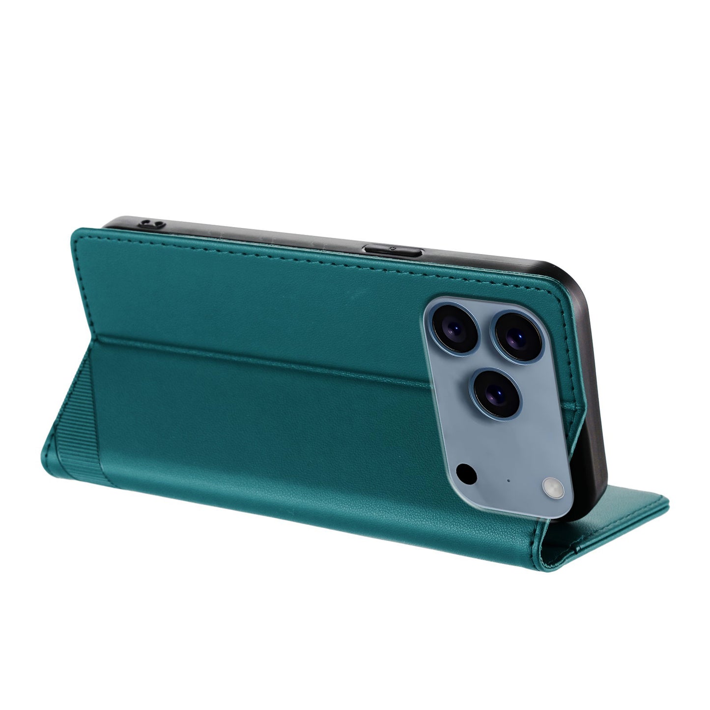 For iPhone 17 Pro Max Phone Cases Punk Style Imprinted Wallet Stand Leather Cover - Dark Green