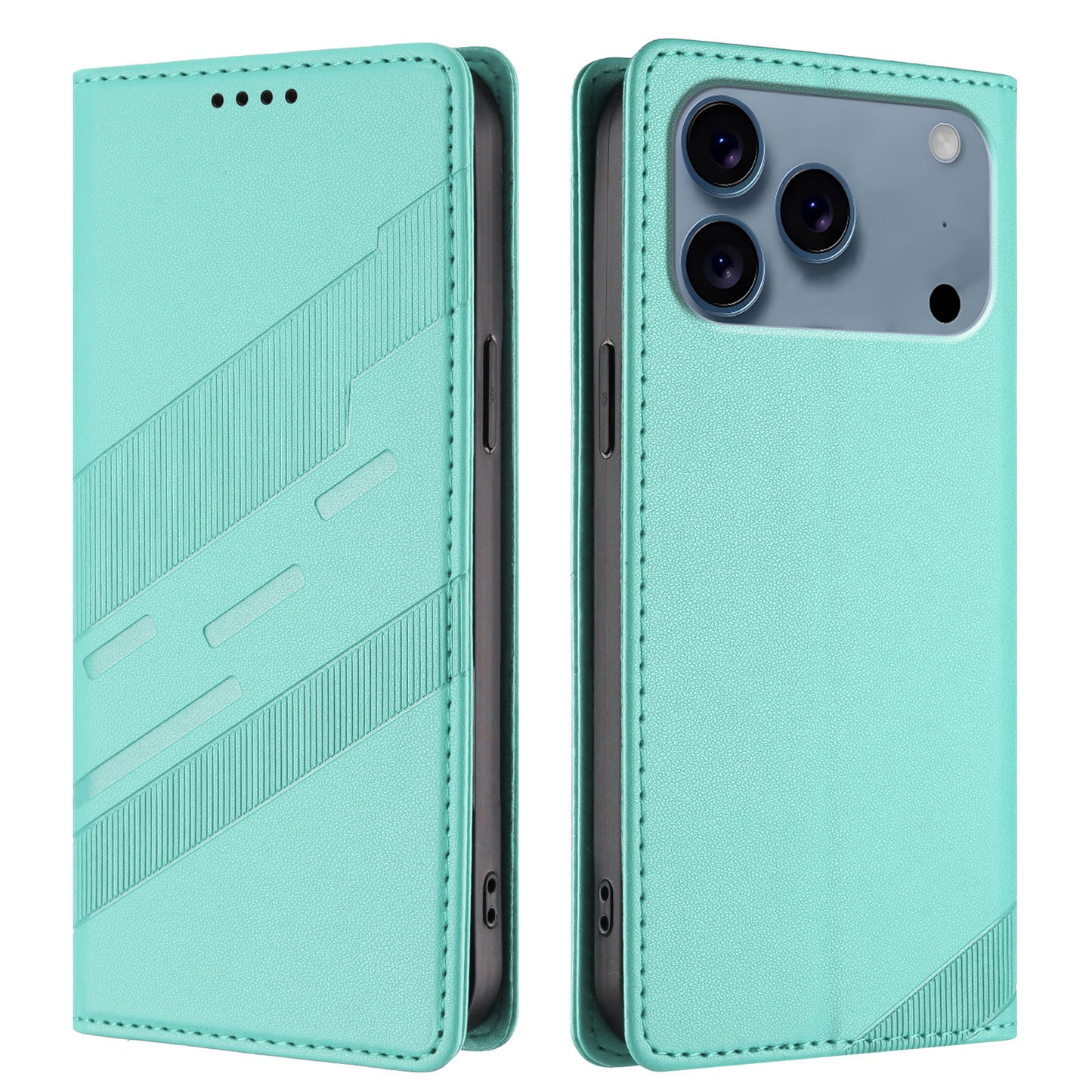 For iPhone 17 Pro Max Phone Cases Punk Style Imprinted Wallet Stand Leather Cover - Mint Green