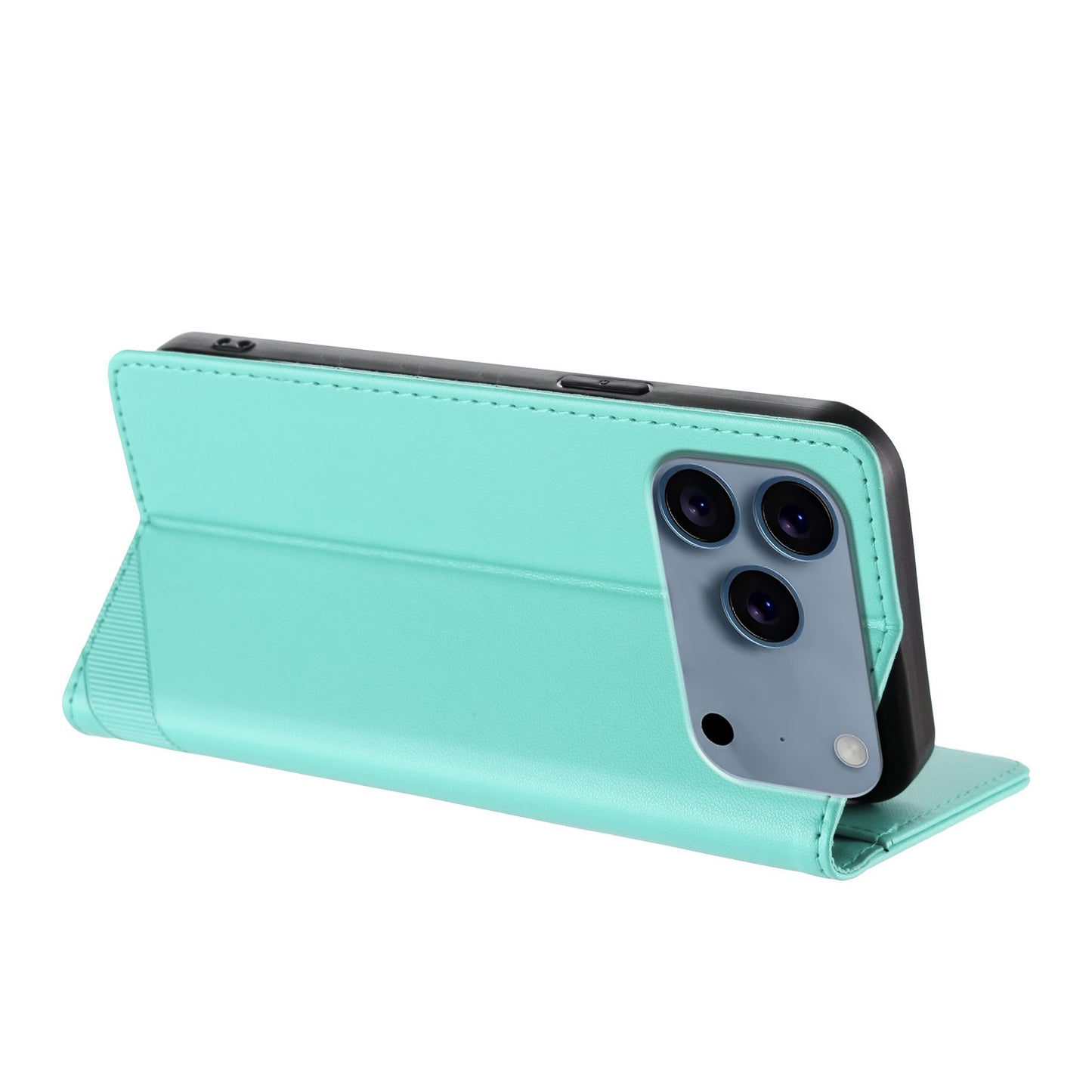 For iPhone 17 Pro Max Phone Cases Punk Style Imprinted Wallet Stand Leather Cover - Mint Green