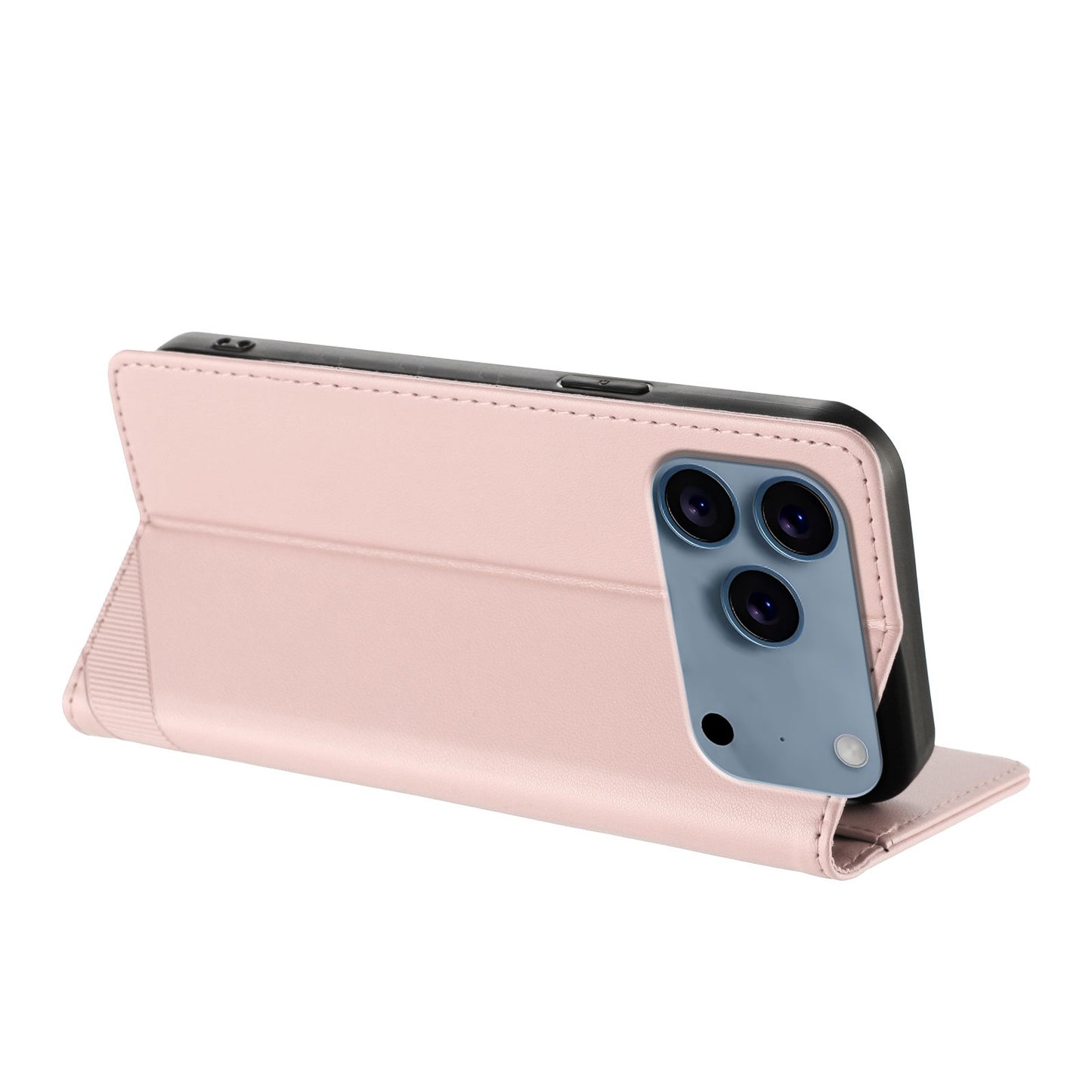 For iPhone 17 Pro Max Phone Cases Punk Style Imprinted Wallet Stand Leather Cover - Pink