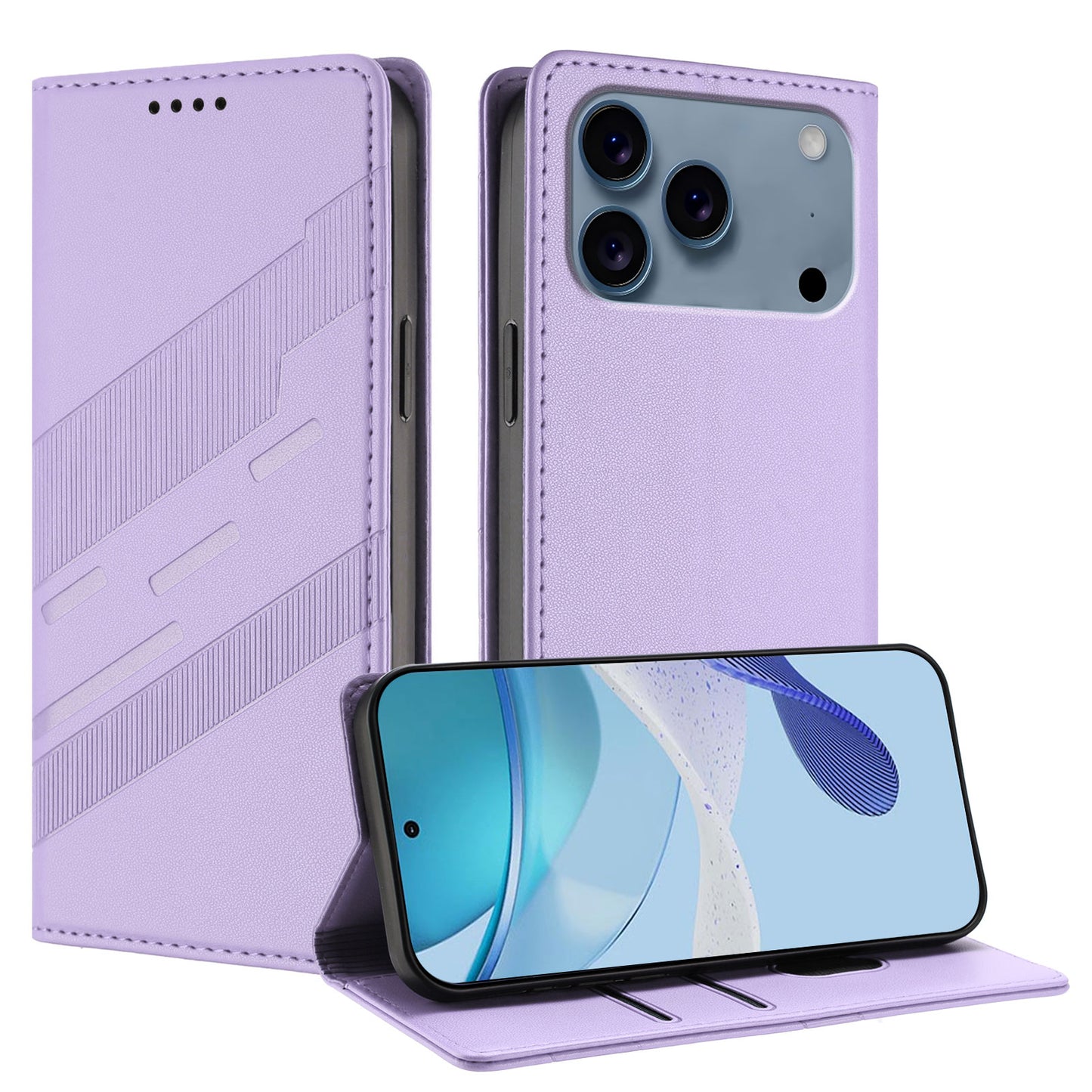 For iPhone 17 Pro Max Phone Cases Punk Style Imprinted Wallet Stand Leather Cover - Light Purple